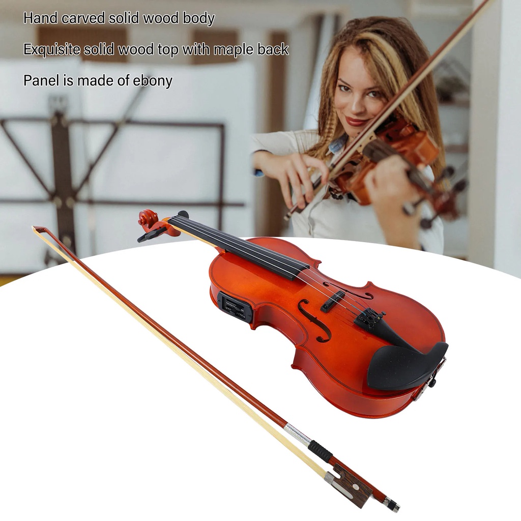 AVE03 4/4 Full Size Acoustic EQ Electric Violin Kit W/Case Bow String
