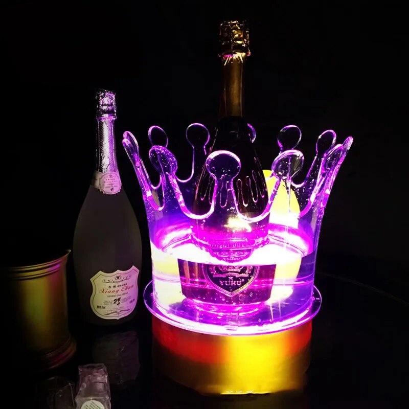 ☃new Crown Champagne Ice Bucket Led Beer Wine Bottle Holder Bar Whisky 