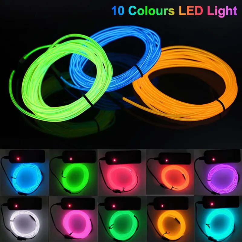 5M Neon Light El Led Neon Wire Party LED Strip Sign RGB Flexible Soft Tube Lights,For Car