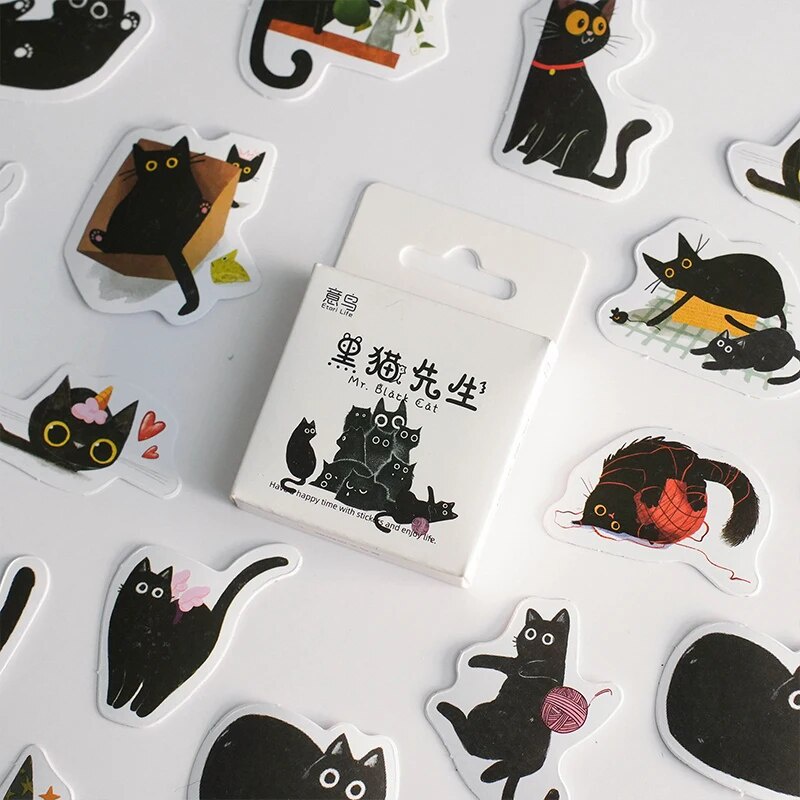 ♚45Pcs/Box Black Cat Theme Stickers Decoration Kawaii Cute Cats ...