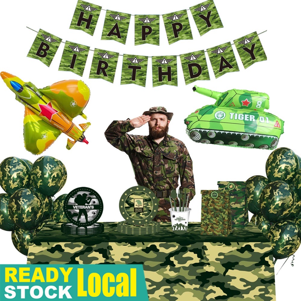Camouflage Balloons Military Party Decor Camo Tank Ballons Army Green  Decorations Balloon Banner Boy Birthday Party Decor Globos