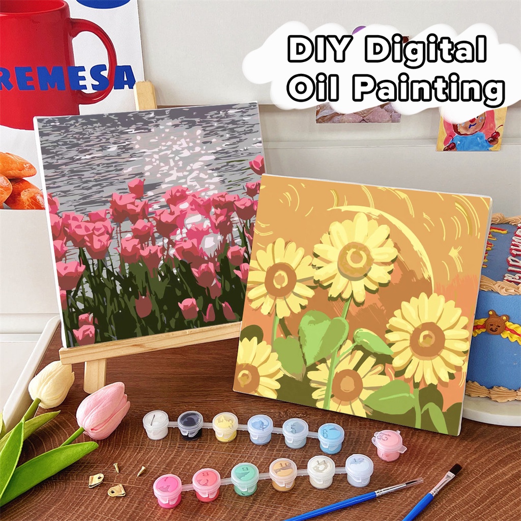 Digital Oil Paint By Numbers Canvas Framed Painting DIY 20*20cm Living ...