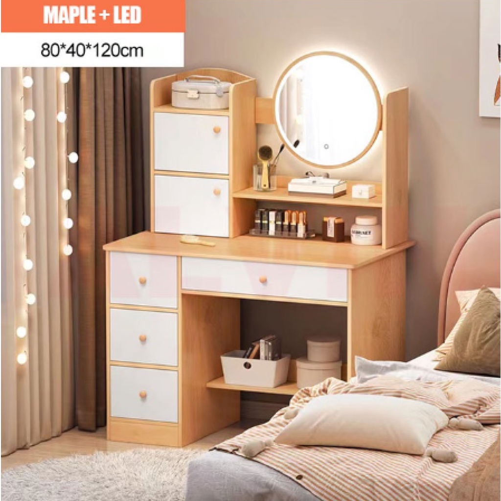 IGOHome Vanity Mirror with Table Set Dressing Study desk Bedroom Multi Functional Makeup Drawer Lock