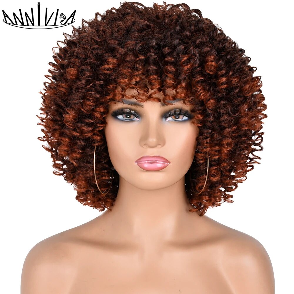 83a 14 Afro Kinky Curly Wig With Bangs Synthetic Short Cosplay Fluffy Shoulder Lenght Wigs For 5156