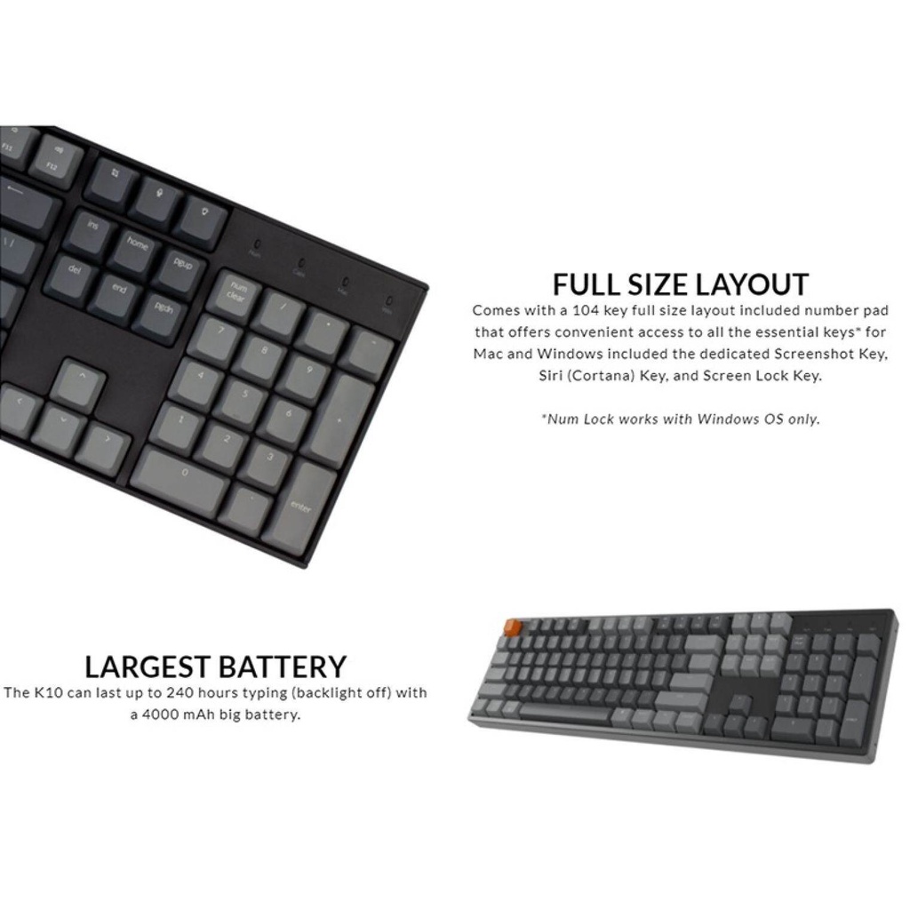 Original Keychron K10 Bluetooth Wireless Mechanical Keyboard 104 keys ...