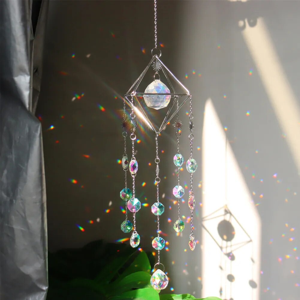 ☃Crystal Sun Catcher Windchimes Metal Rainbow Prism Window Crystal ...