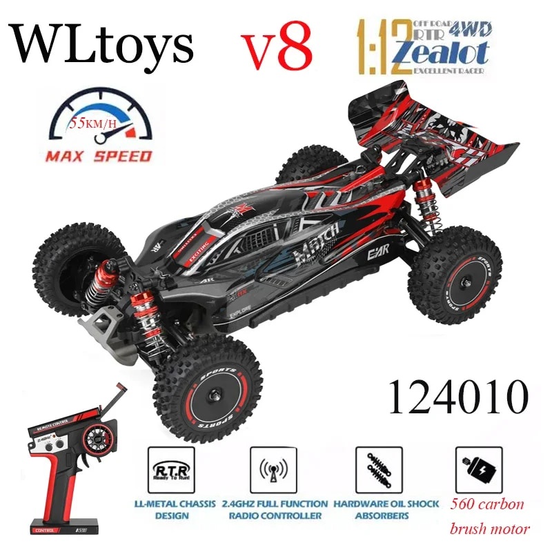 Newest WLtoys 124010 V8 1/12 2.4G Racing RC Cars 4WD 550 Motor 55Km/H