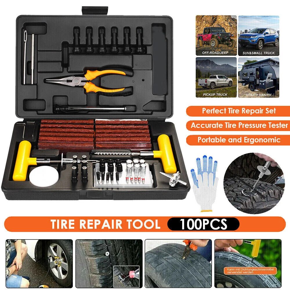 ☍100PCS Car Tire Repair Tool Kit Studding Set Auto Bike Puncture Plug