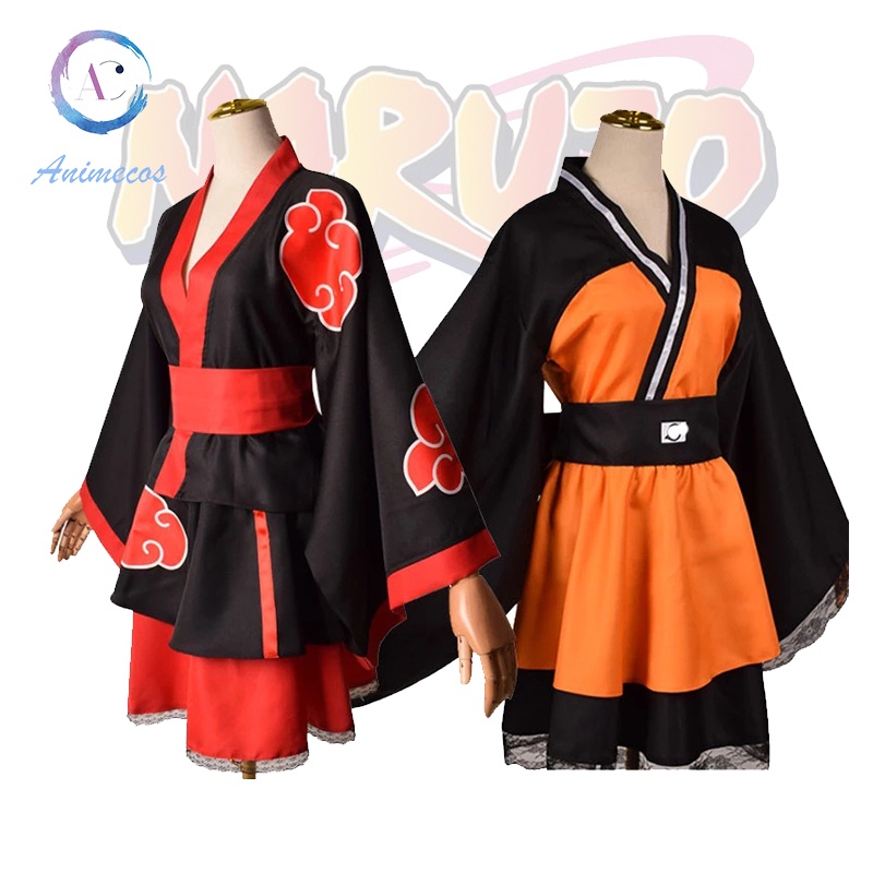 Japanese Kimono Cosplay Naruto Akatsuki Cloud Print Lolita Costume Adult Dress Women Girls