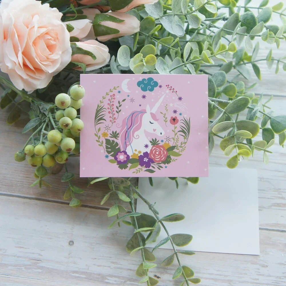 ☂50pcs 10*8cm Pink Unicorn Card Multi-use As Wedding Birthday 