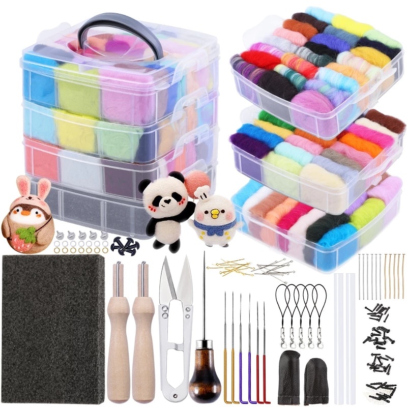 LMDZ 72 Colors Wool Felting Kit Needle Felting Tools DIY Handle Wool