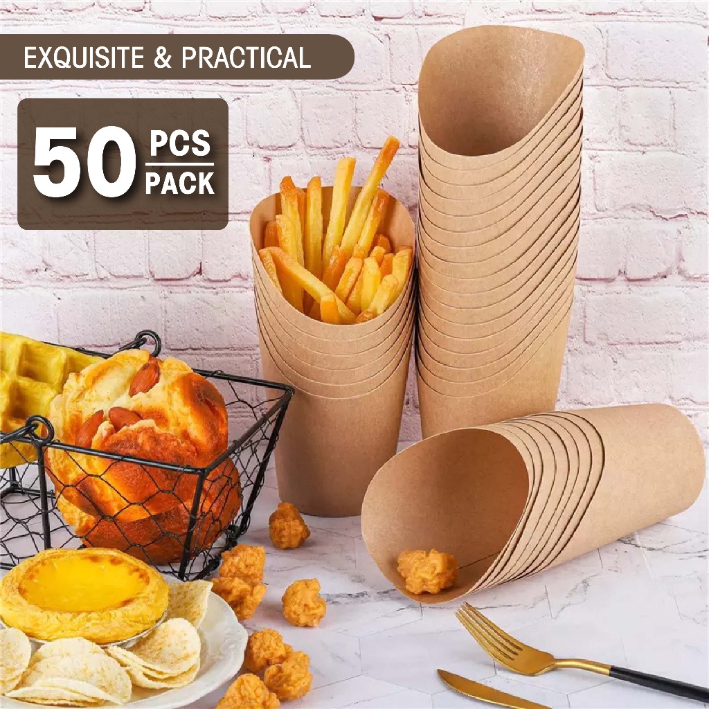 50Pcs Disposable French Fries Paper Cup Baking Egg Waffle Cup Food Tray ...