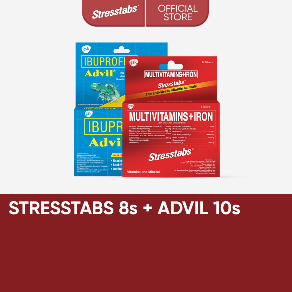 Advil Ibuprofen 10s For Pain & Fever Relief Stresstabs 8s Multivitamins