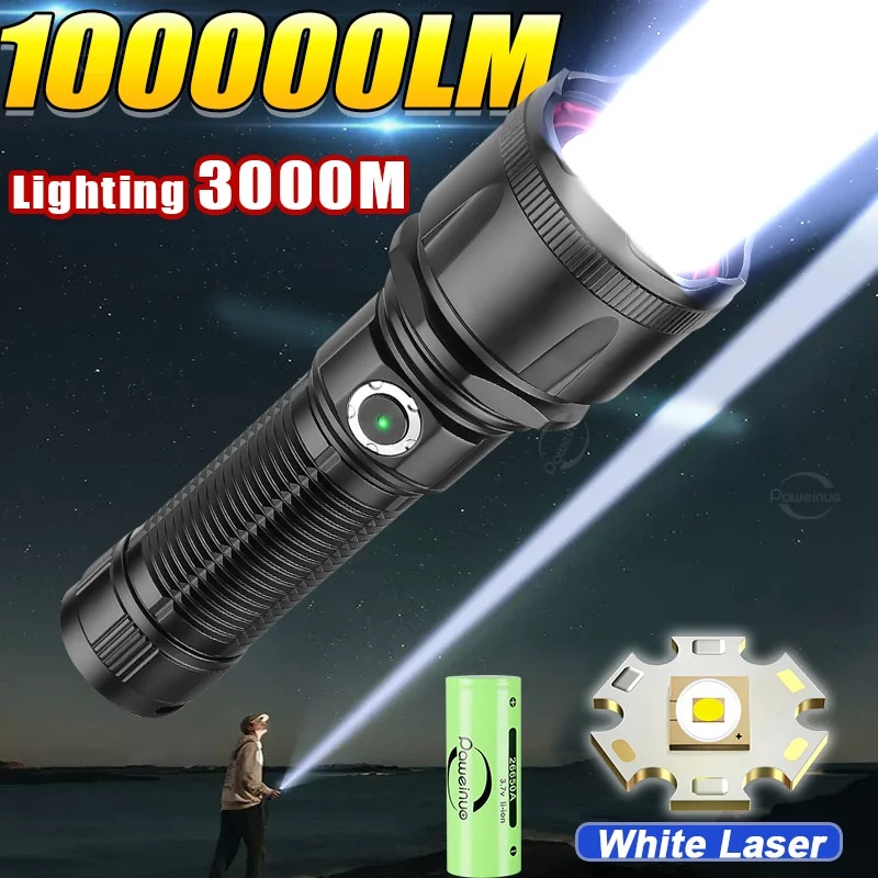 NEW 100000LM Ultra Powerful LED Flashlight White Laser High Power ...