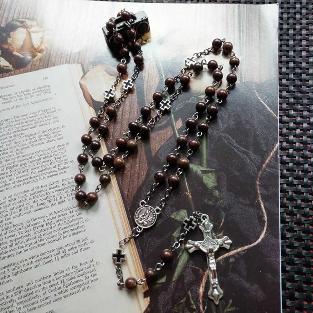 Cottvott Prayer Chaplet Ebony Beads Chain Our Lady of Fatima Virgin ...