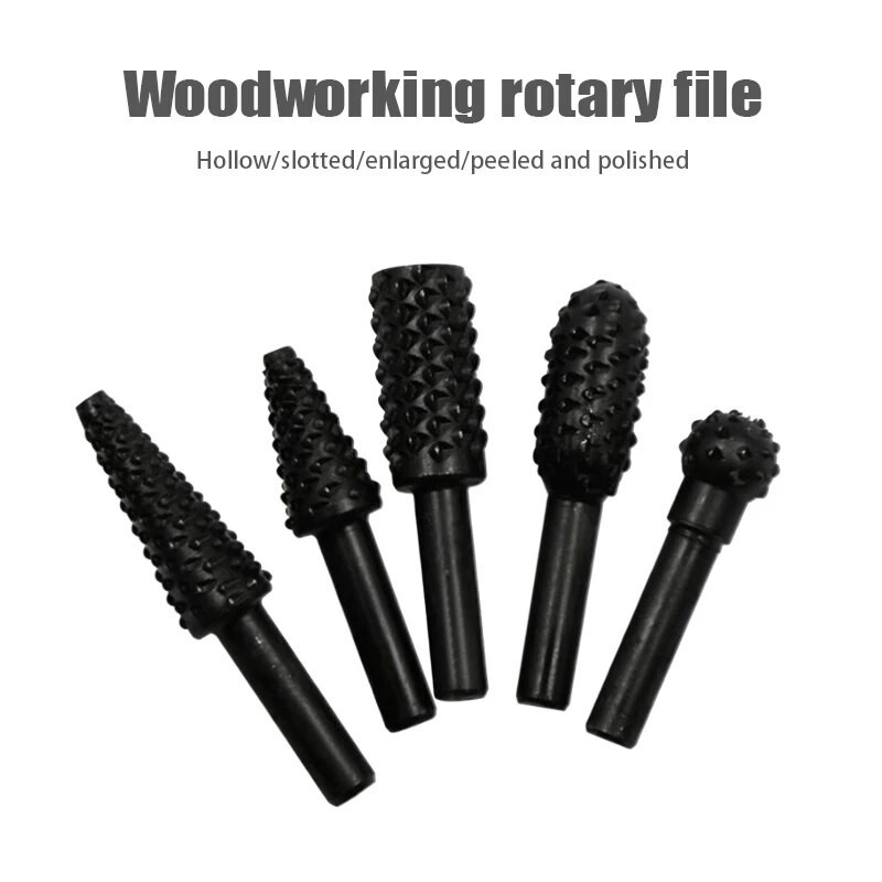 ☢5Pcs/set Wood Carving Rasp Drill Bits Rotary Files Woodworking Burrs ...