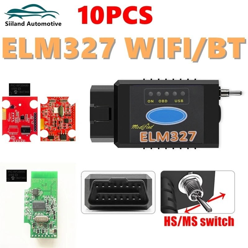 ☁10PCS/Lot ELM327 V1.5 with Bluetooth&WIFI PIC18F25K80 Chip HS CAN/MS ...