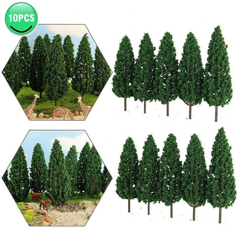 10 Pcs Pine Trees 1:25 Model Train Railway Building Green Model Tree ...