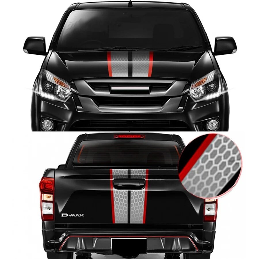 Honeycomb Head Hood And Rear Trunk Stripe Vinyl Decal Graphic Film Stickers For Isuzu D Max Dmax