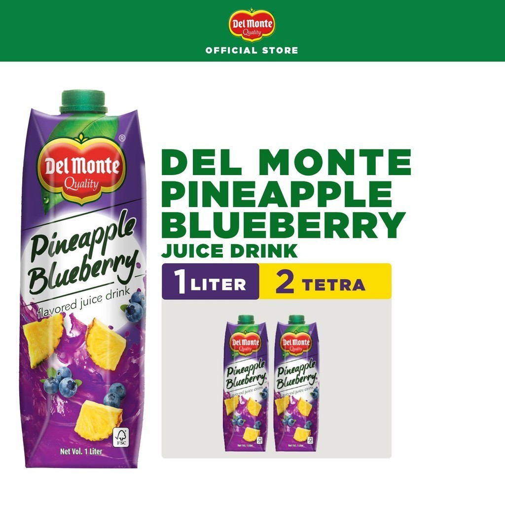 Del Monte Pineapple Blueberry Juice Drink 1L Tetra x 2 | Shopee Philippines