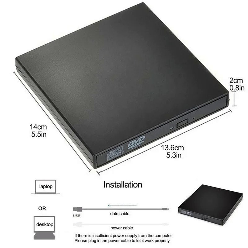 USB 2.0 Portable External DVD Optical Drive CD/DVDROM CD/DVDRW Player