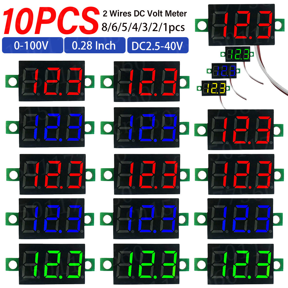 2 Wires DC Volt Meter LED Display 0.28 Inch Digital Voltage Tester DC 2 ...