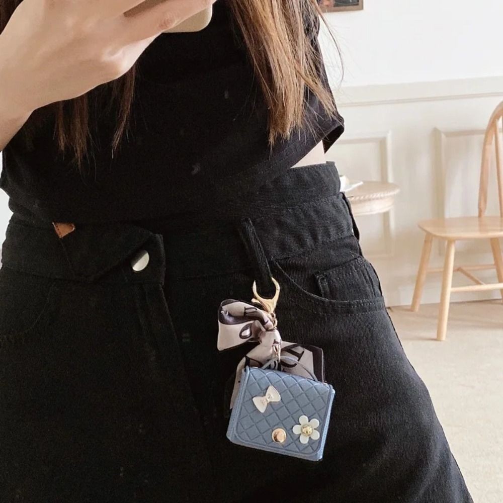 Leather Earphone Storage Bag Fashion Creative Mini Keychain Solid Color ...