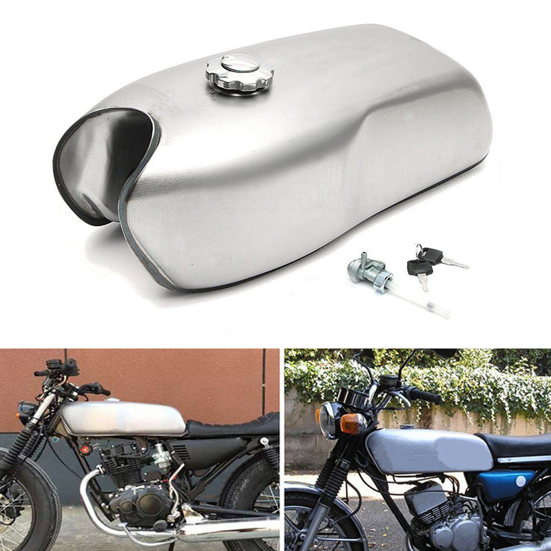 Réservoir Café Racer 9L Pour Yamaha RD - Acier, Style Vintage, Couleur Argenté, Neuf