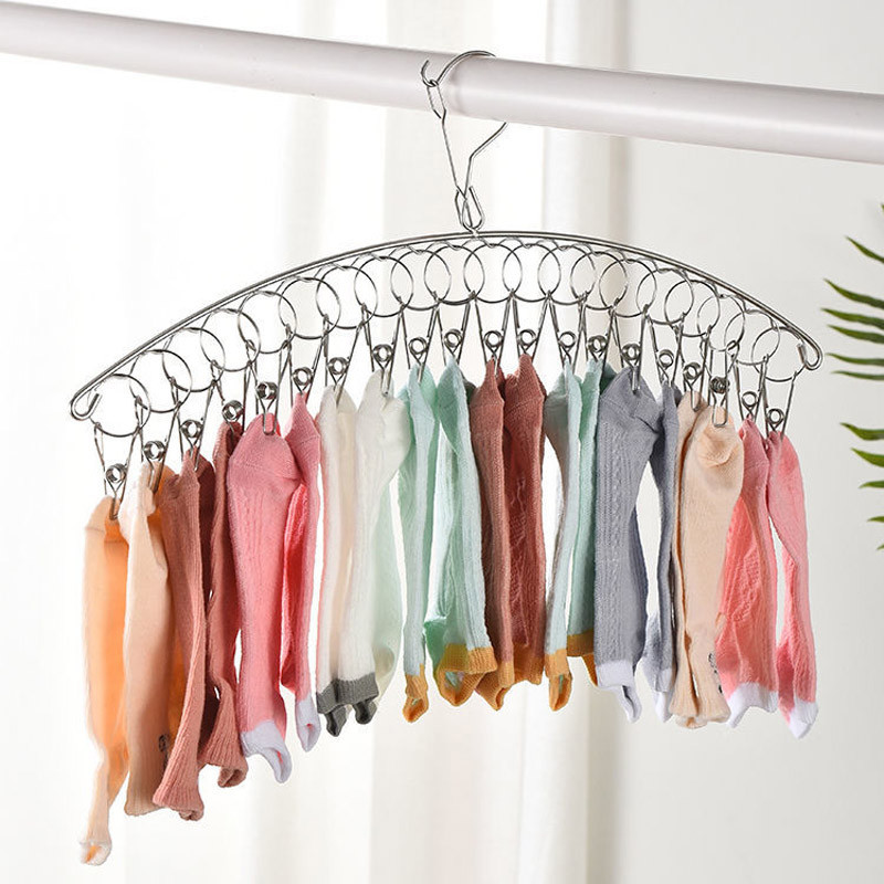 ☼Clothes Drying Hanger Windproof Clothing Rack 20 Clips Stainless Steel