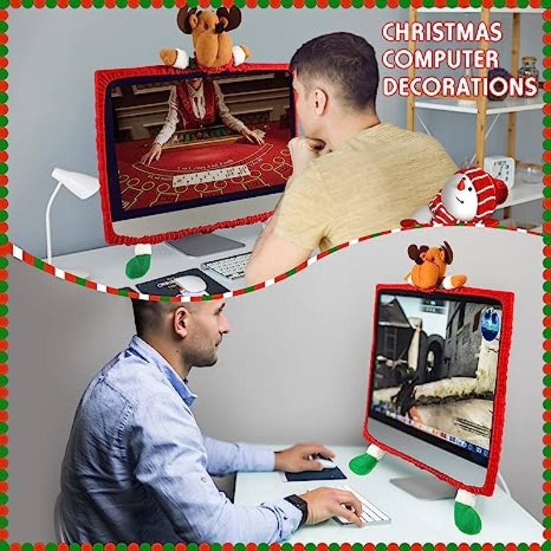 ♦Christmas Computer Monitor Cover Xmas Decorations Elk Computer Monitor ...