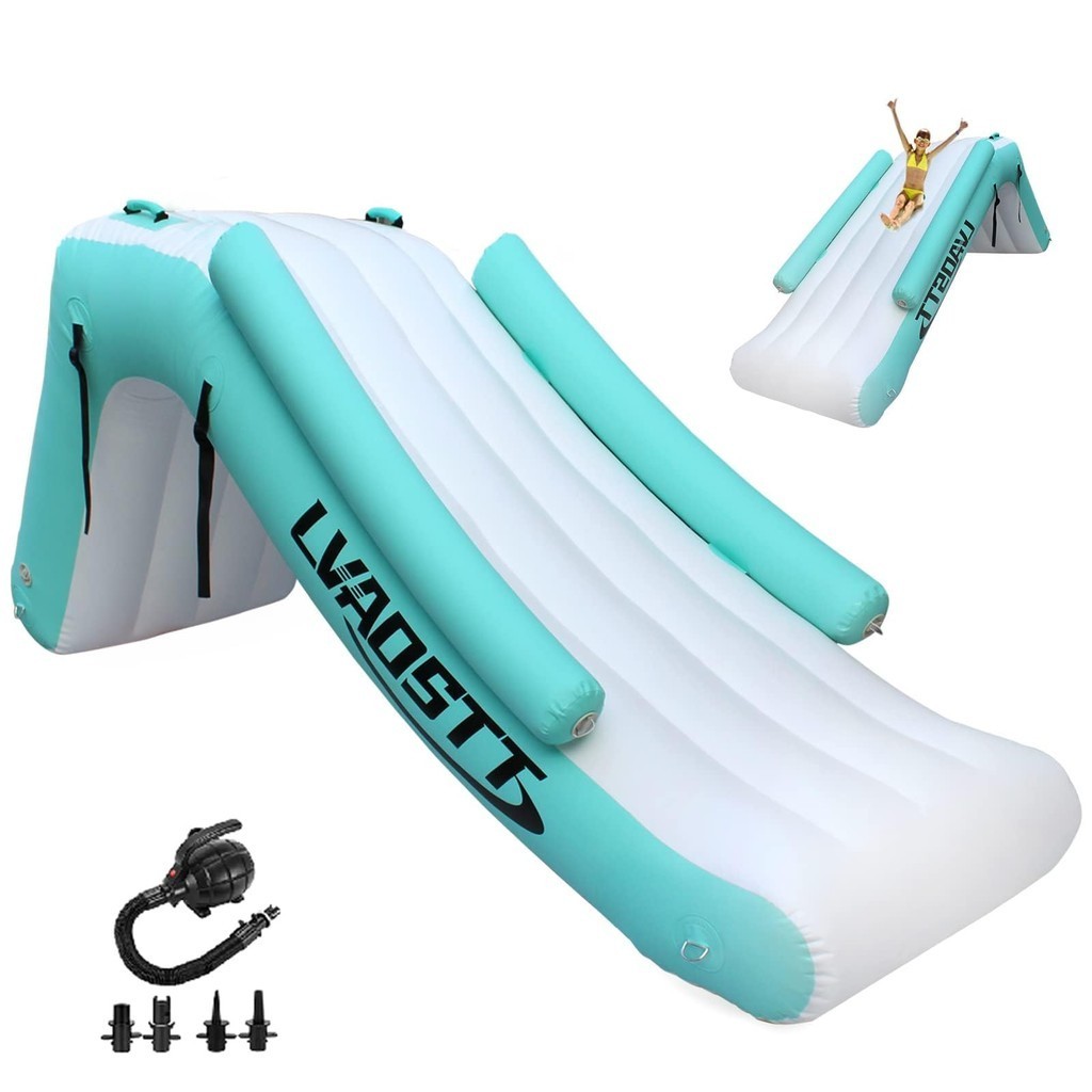 Pontoon Waterfall Slide Inflatable Water Island Boat For Adults ...