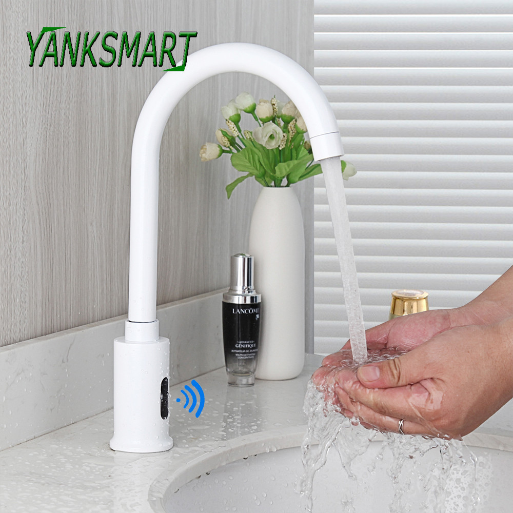 ⚜yanksmart White Bathroom Automatic Infrared Sensor Sink Faucet Touchless Basin Mixer Water Tap 1566