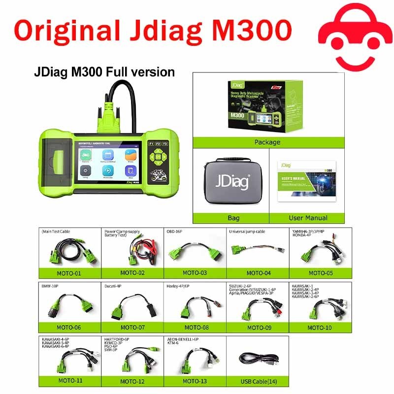 TopDiag M300 Professional Motorcycle Diagnostic Instrument, Battery Tester,Support Software Upgrade and Printing,All System Diagnostic Fault Code Reader