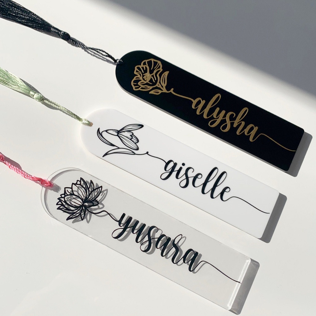 ღBlank White/Black Acrylic Wedding Place Card with Tassel Bookmark Name ...