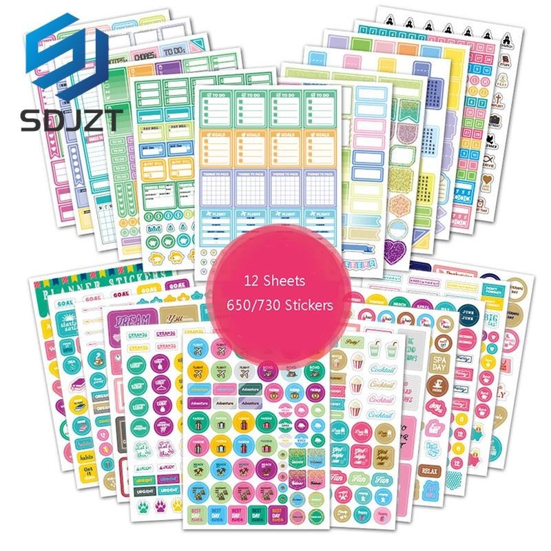 12sheets DIY Precut Decoration Stationery Diary Sticker Planner Day ...