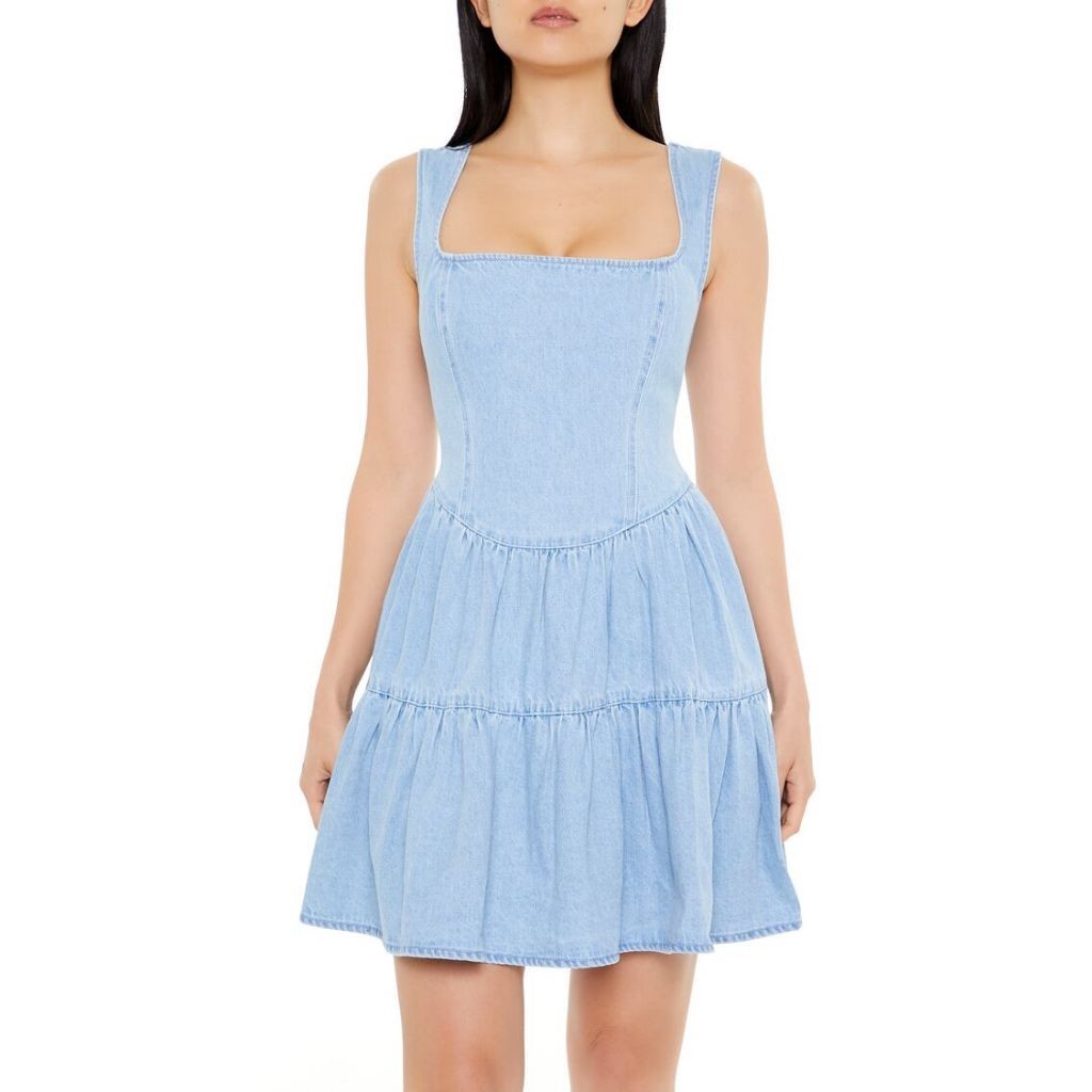 Forever 21 Women s Chambray Fit Flare Mini Dress Shopee Philippines