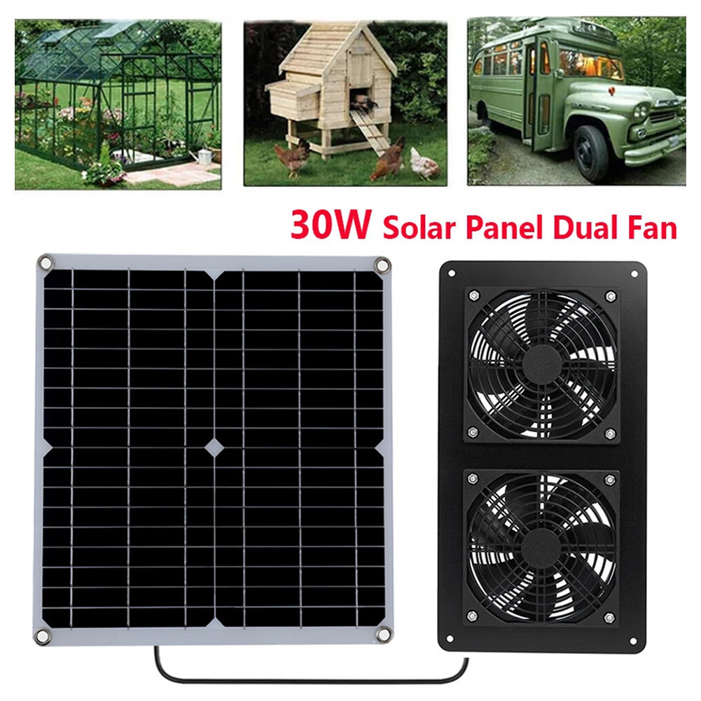 ☑30W Solar Panel Exhaust Fan For Outdoor Dog Chicken Coop RV Greenhouse