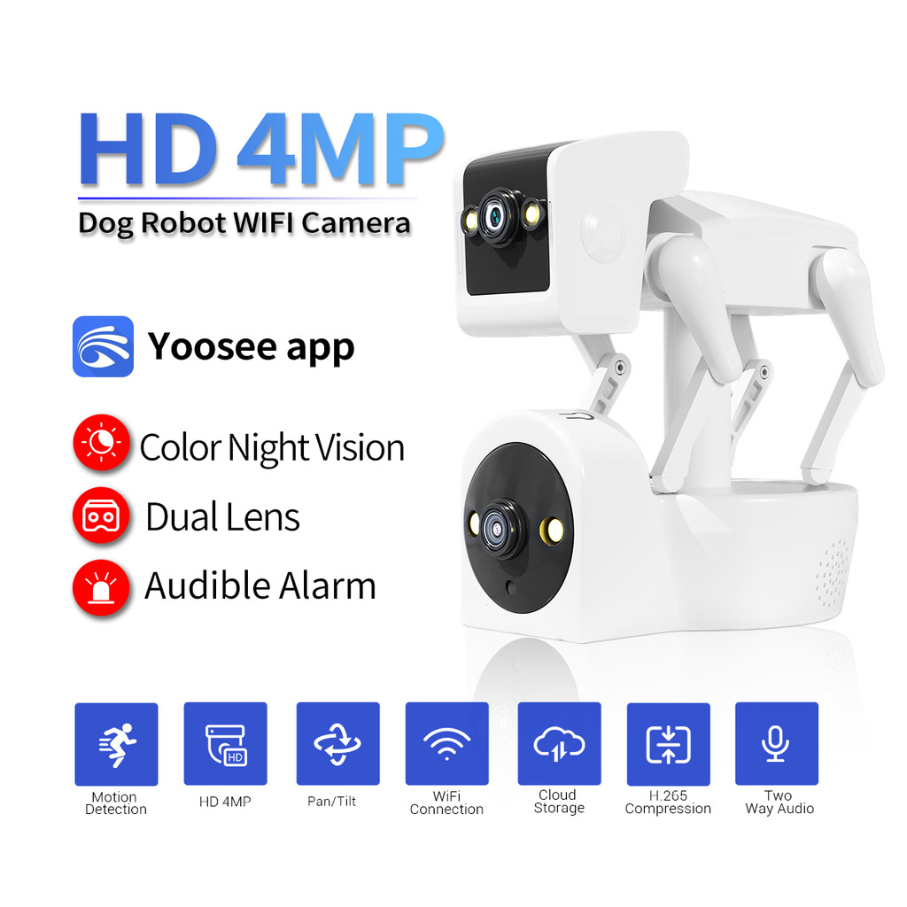 ☀ESCAM PT212 4MP Yoosee APP Dual Lens PTZ RobotDog IP Camera Full Color