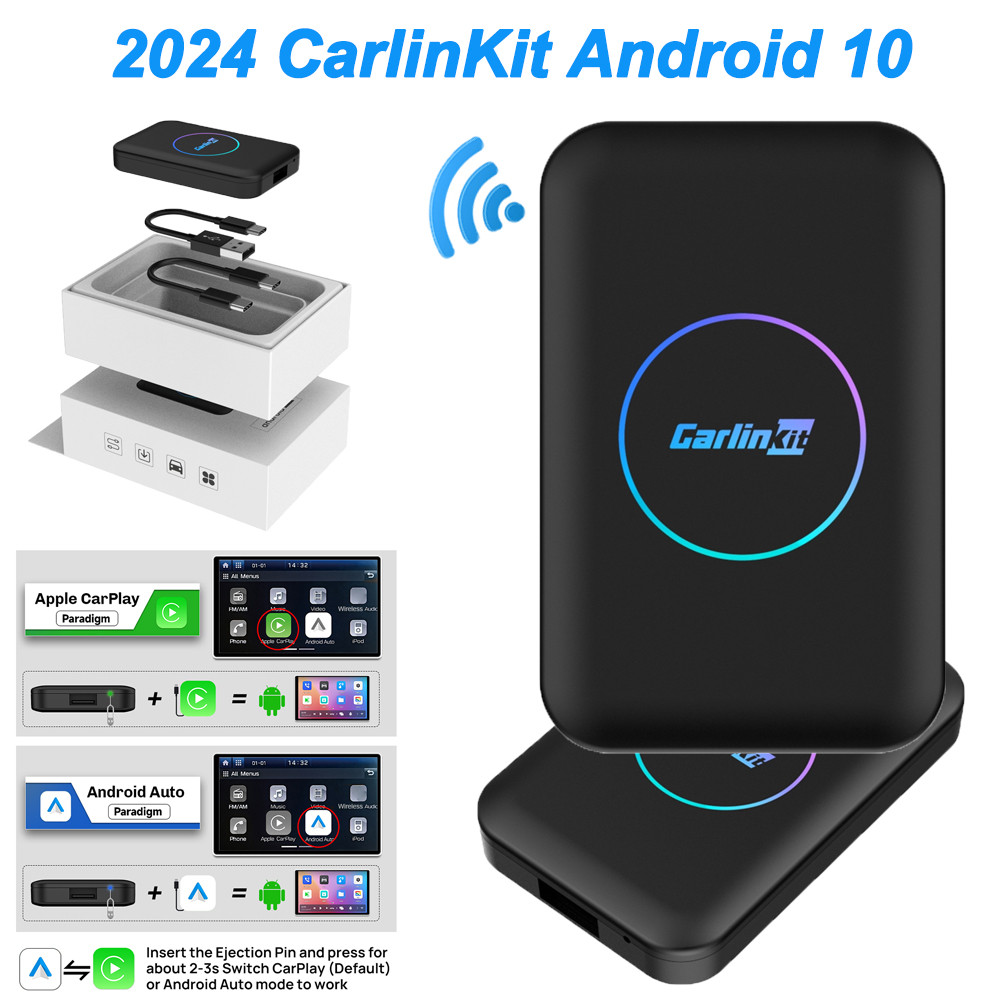 ⚔2024 CarlinKit Android 10 Wireless CarPlay Android Auto Adapter 2GB ...