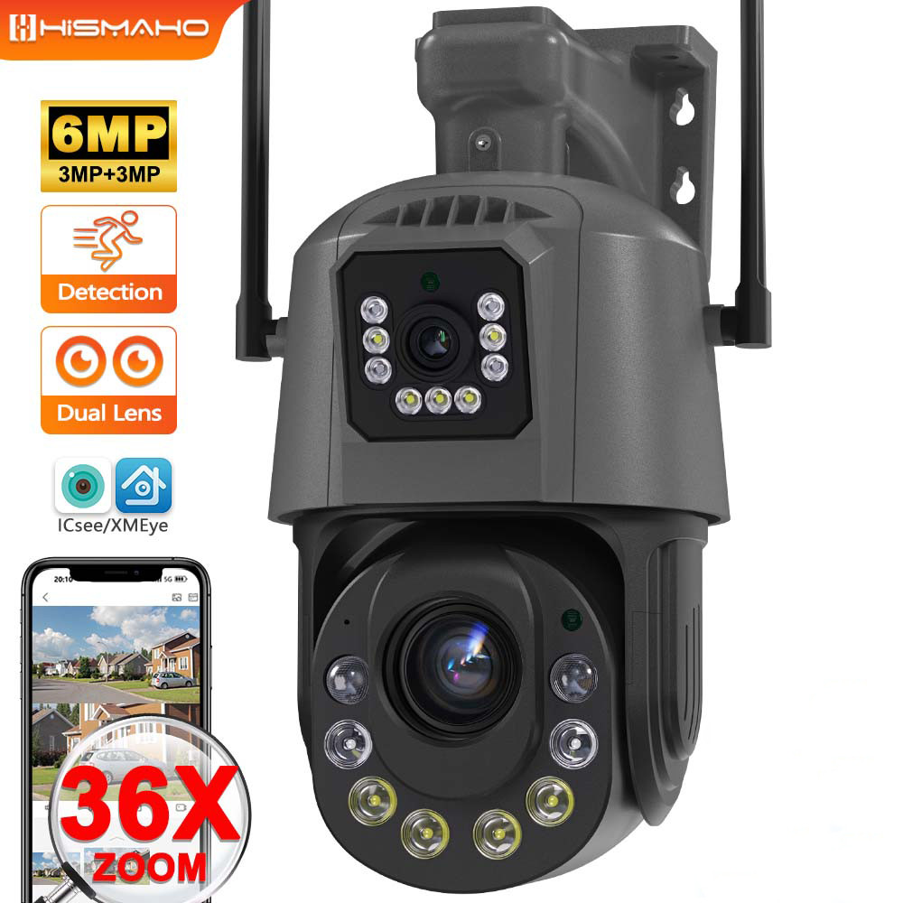 ⚖6MP Security Camera Dual Lens WiFi Outdoor Protection IP Cam 36X Zoom ...