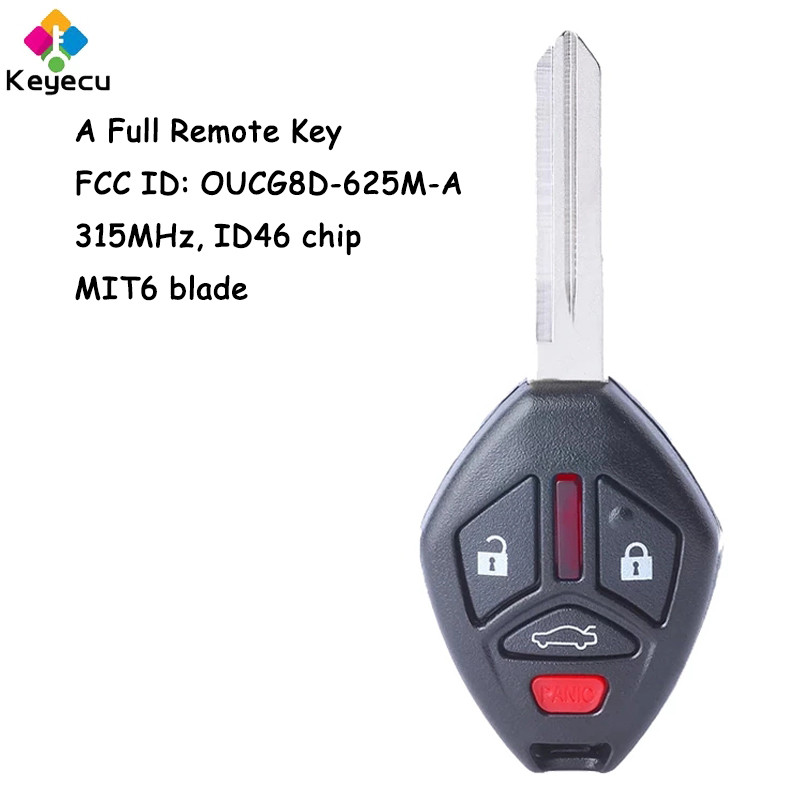 ♨KEYECU Remote Key With 4 Buttons 315MHz ID46 Chip MIT6 Blade for