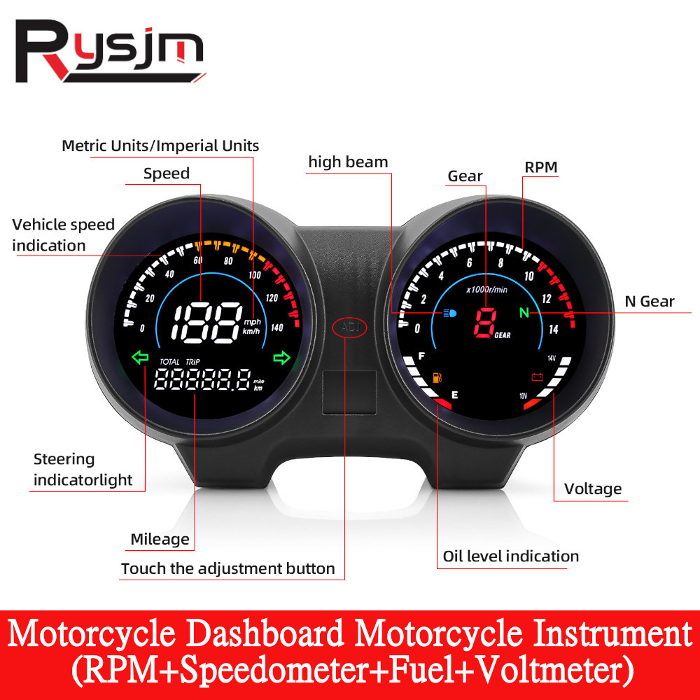 ⓞLED Digital Motorcycle Instrument Dashboard RPM Meter Speedometer Fuel ...