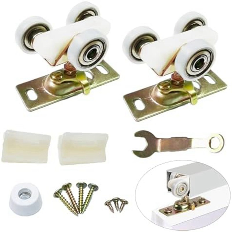 ♥2 Pack Sliding Pocket Door Hardware Top Hanger Rollers Wheels Assembly