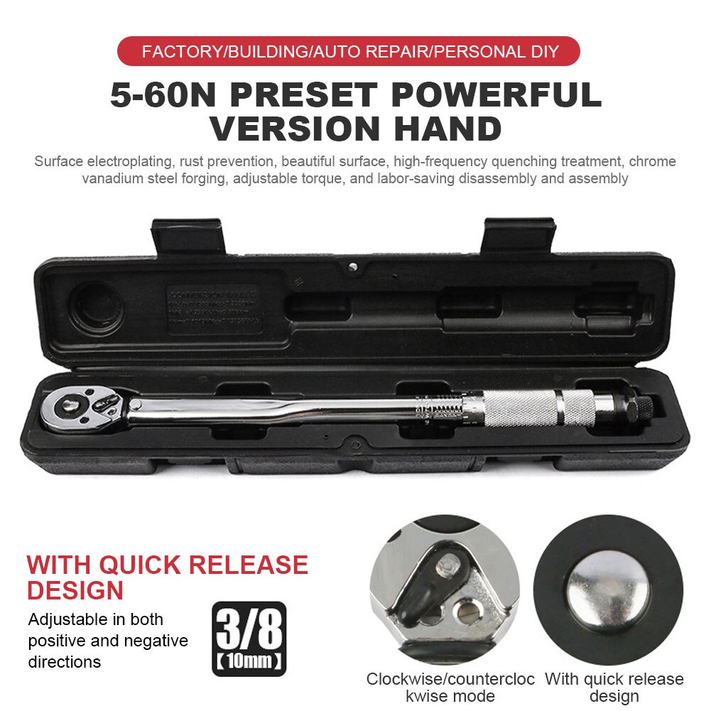 Ratchet Torque Wrench Square Drive 5-60N.m Reversible Ratchet Key 3/8 ...