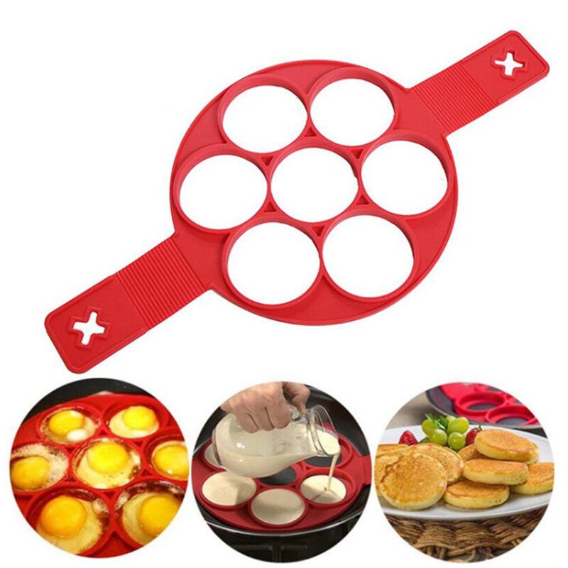 7Holes Silicone Pancakes Pan Breakfast Maker Egg Flippin Flipper ...