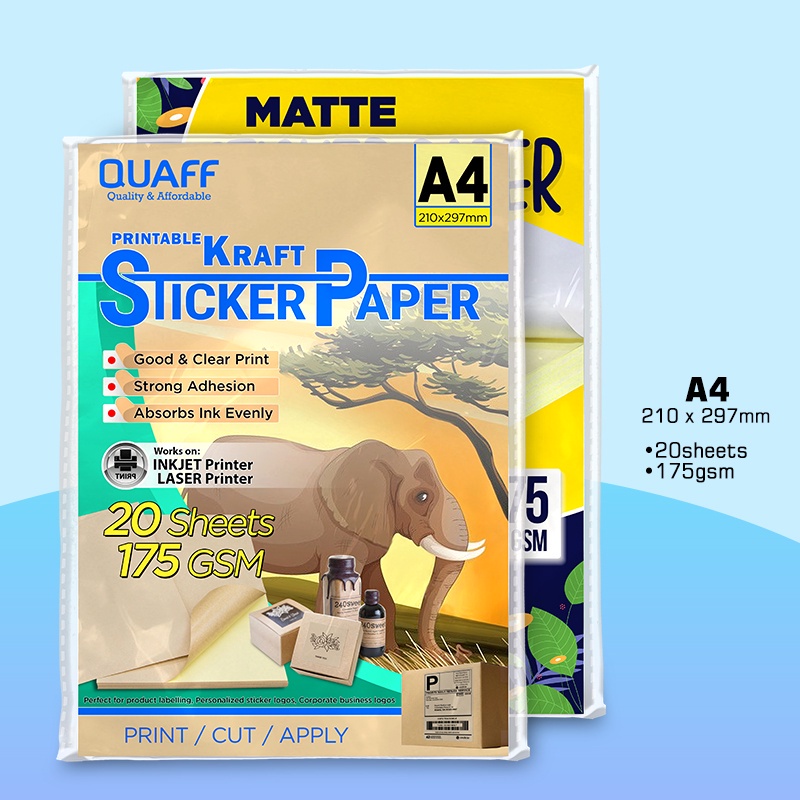 175GSM Inkjet Printable Sticker Paper A4 Size 20sheets (Matte Sticker ...