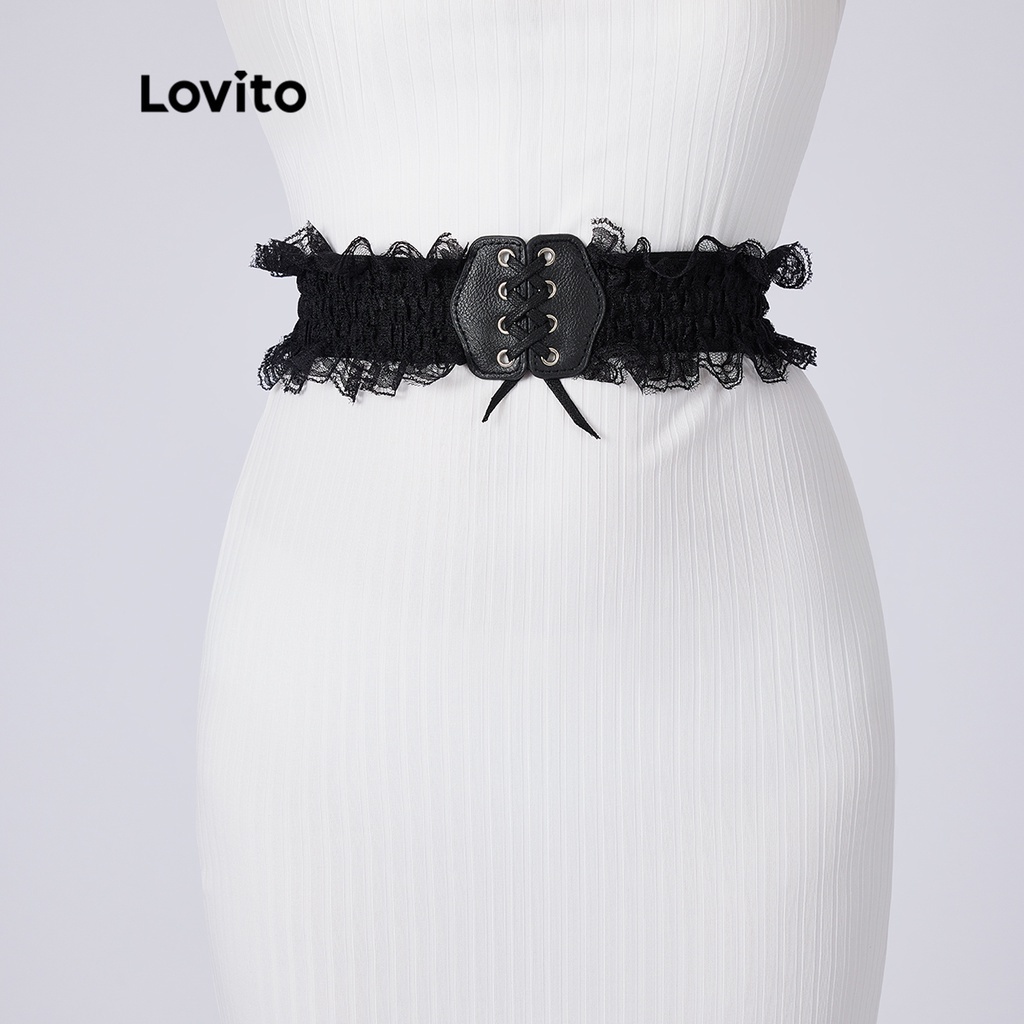 Lovito Casual Plain Drawstring Eyelets Lace Corsets Shapewear L18X349 ...