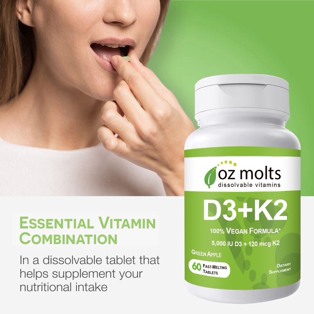 Ozmolts Vitamin D3 + K2 Chewables Melatonin Collagen Tablets 5000IU