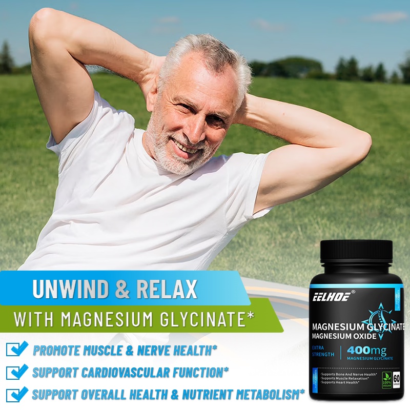 ☸Magnesium Glycinate 400 mg, Magnesium Oxide, Relieves Stress & Leg