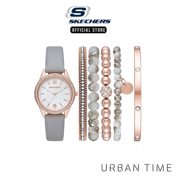 Skechers Gray and Rose Gold Mother-of-Pearl Stackable Watch and ...